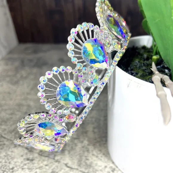 Silver Round Crown for Women, Wedding Headband, Birthday Girl, Prom, Party Gift - Picture 3 of 5